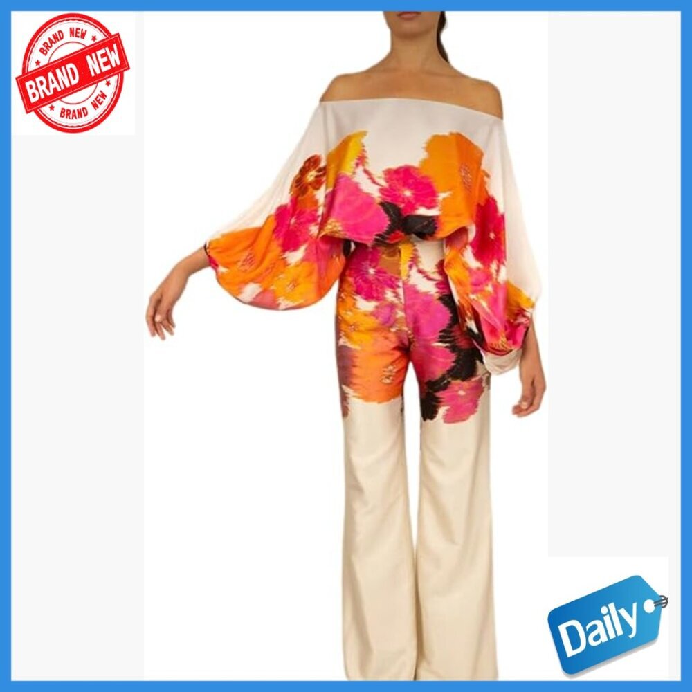 Loose Fit Satin Pant Set Off Shoulder Long Sleeve Wide Leg Pants